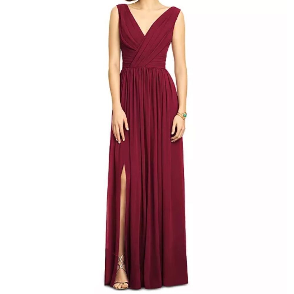 Dessy Collection Shirred Chiffon Long Gown Burgundy Size 0 MSRP $273